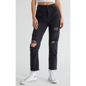 Pacsun Denim High Waisted Straight Leg Ripped Rigid Jeans Faded Black Gray 26